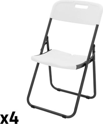 ECD Germany Set 4 sillas plegables de metal, aspecto blanco mate para exterior