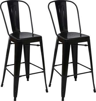 Hhg Hhg - Juego De 2 Taburetes De Bar 812, Taburete De Bar Taburete De Barra Con Respaldo, Metal Dise&ntilde;o Industrial, Negro