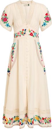 Rixo Rixo Novara Floral-embroidered Linen-blend Midi Dress - White - 16 (UK 16 / XL)