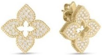 Roberto Coin 18K Yellow Gold Venetian Princess Pave Diamond Medium Flower Stud Earrings - 7773266Ayerx