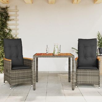 vidaXL Vidaxl - Sillas Y Mesita De Jard&iacute;n Con Cojines 3 Piezas Rat&aacute;n Pe Gris