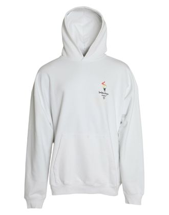 Balenciaga Logo-Embroidered Cotton Hoodie - White