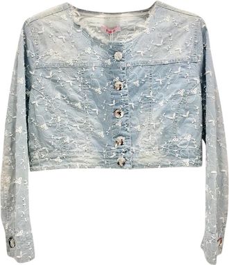 Blumarine Filigree Embroidered Pale Blue Cropped Jacket Size M