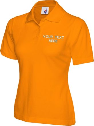 Generic Personalised Embroidered Your Text UC106 Ladies Classic Polo Tshirt, Work Wear Any Text Uneek Classic Polo Uniform Tee Top Orange