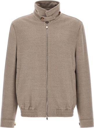 Brunello Cucinelli Beige Solid Bomber Jacket