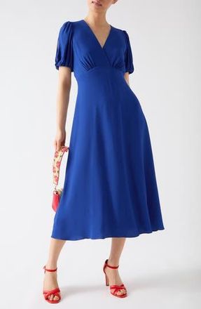 L.k. Bennett Hermia Short Sleeve Empire Waist Flared Dress in Ultra Blue at Nordstrom Rack, Size 16 Us / 20 Uk