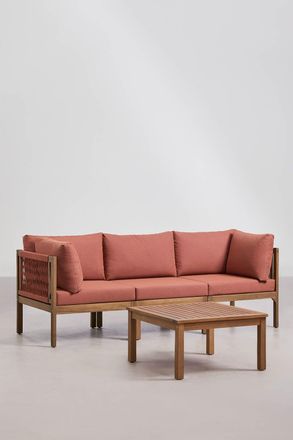 Sklum Conjunto De Sal&oacute;n Con Sof&aacute; Modular De 3 Piezas Con Reposabrazos Y Mesa De Centro En Madera De Acacia Branson Sklum