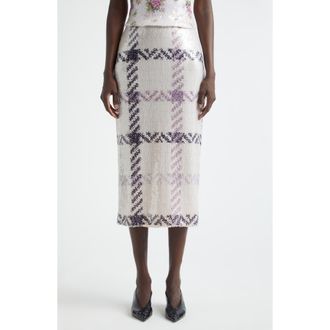 Brandon Maxwell The Mercer Paillette Plaid Pencil Skirt in Windowpane Plaid at Nordstrom, Size 10