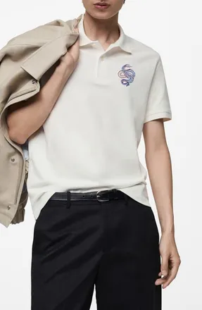 Mango Embroidered Graphic Polo in White at Nordstrom, Size X-Small