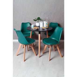 Regalos Miguel Regalos Miguel - Black Friday - Conjunto Mesa Tower Redonda 80 Cm Negra Y Pack 4 Sillas Synk Basic - Verde Azulado