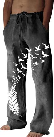 Generic Mens Beach Trousers Loose Fit Mens Printed Joggers With Pockets 3D Patterned Sweatpants Wide Leg Lightweight Pants Summer Trousers Large Size Long Tro