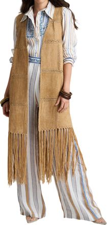 PHO Firenze Tan Eco Suede Fringe Long Vest