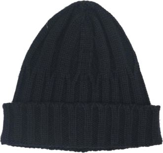 Gran Sasso Ribgebreide Beanie - Heren - Hoeden - Zwart - 50 CM - Wol - Accessoires