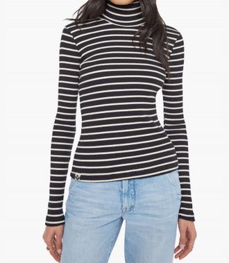 Mother Long Sleeve Hickey Top In Black And White Stripe