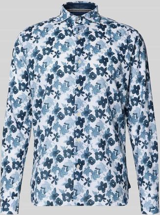 Fil Noir Slim Fit Business-Hemd aus Leinen-Baumwoll-Mix Modell Roma in Jeansblau, Gr&ouml;&szlig;e 39