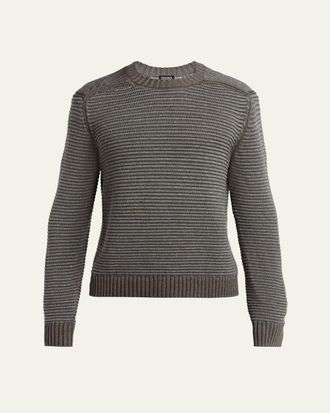 Ermenegildo Zegna Mens Silk, Linen and Cashmere Ribbed Crewneck Sweater