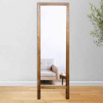 Dmora Espejo Crea, Forma Rectangular, Tipo De Suelo, Estructura Transparente, 45x145h Cm Color Nogal Marr&oacute;n