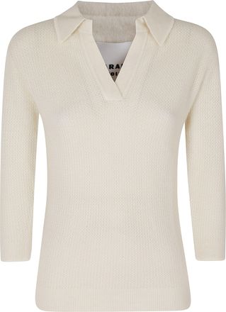 Isabel Marant Ecru Nathalie Openwork Baby Alpaca-Blend Polo Shirt