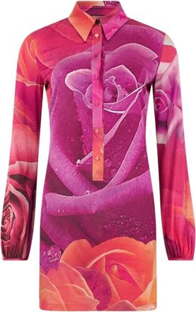 Roberto Cavalli Garden Rose Print Mini Jurk - Dames - Korte kleedjes - Roze - M - Kleedjes