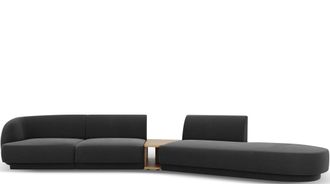 BLOOMINGLOFT 4-Sitzer Design Sofa Miley mit Beistelltisch - Samtbezug Dunkelgrau