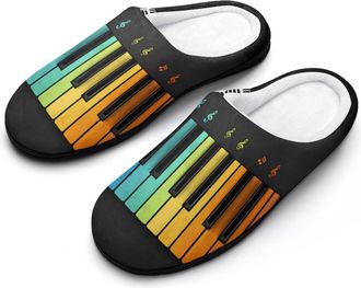 Generic Music Note Microphone Print Men Slippers Funny House Shoes Cotton Slipper for Indoor Outdoor