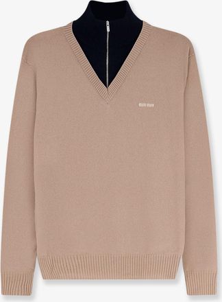 Miu Miu Maglia in cashmere con intarsio logo - MIU MIU - gender_Woman
