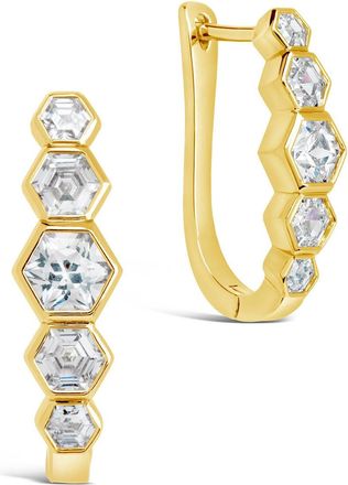 Sterling Forever Gia Geometric CZ Latch Hoop Earrings