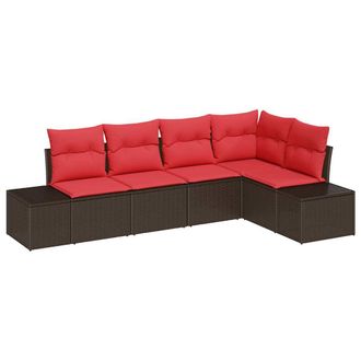 vidaXL Conjunto De Sof&aacute; De Jard&iacute;n 5 Pcs Marr&oacute;n Rat&aacute;n Sint&eacute;tico Vidaxl