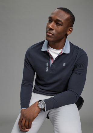 DELMAO Langarm-Poloshirt DELMAO, Herren, Gr. 4XL (68/70), dunkelblau, Piqu&eacute;, Obermaterial: 100% Baumwolle, kontrastfarbene Details, normal, Rippb&uuml;ndchen, Shi