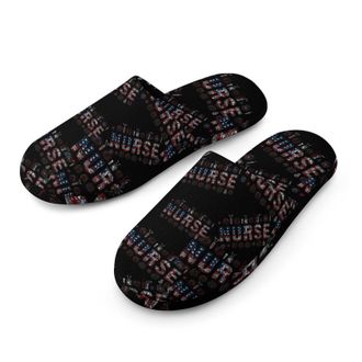 Generic Nurse U.S.A Flag Mens Cozy Memory Foam Slippers Warm Cotton House Shoes Comfy Slipper for Indoor Outdoor