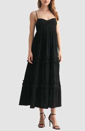 Lush Empire Waist Ruffled Maxi Slipdress in Black at Nordstrom Rack, Size Medium