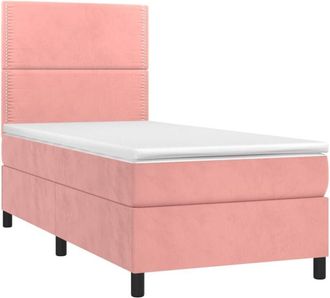 vidaXL Vidaxl - Cama Box Spring Colch&oacute;n Y Led Terciopelo Rosa 100x200 Cm