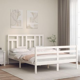 Berkfield Home Bed Frame with Headboard White 140x190 cm Solid Wood