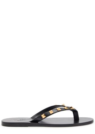 Valentino Garavani Rockstud Thong Leather Sandals - Black - 39 (IT39/ UK6)