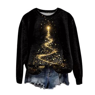 Generic Christmas Tops Long Sleeve Ladies Jumpers Light Up Christmas Print Xmas Tops Crewneck Womens Sweatshirts Oversized Lad ies Blouses Winter Autumn Sweat