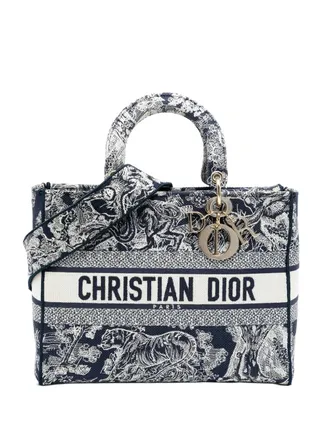 Dior 2021 Large Embroidered Canvas Toile de Jouy Lady D Lite satchel - unisex - Canvas - One Size - Blue