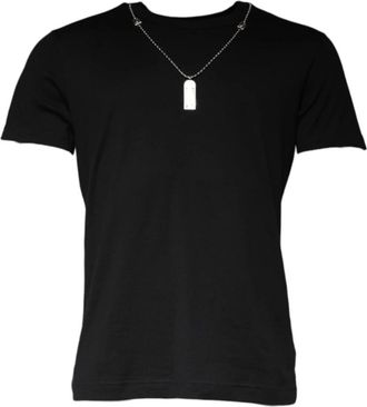 Dolce & Gabbana Zwarte Katoenen T-shirt met Kettingversiering - Heren - T-shirts - Zwart - 3XL - Katoen - Tops