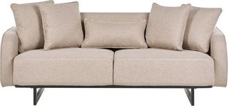 Beliani 3 Seater Sofa Light Brown Fabric Upholstery Couch with Armrests Additional Pillows Modern Living Room SVANEK