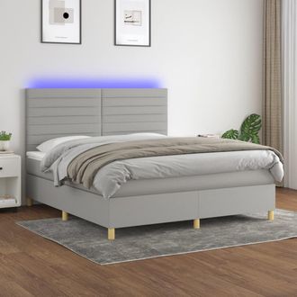 vidaXL Vidaxl - Cama Box Spring Colch&oacute;n Y Luces Led Tela Gris Claro 160x200 Cm