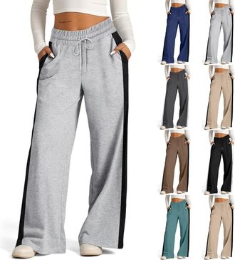 Generic Wide Leg Joggers for Women UK High Waisted Sweatpants Baggy Tracksuit Bottoms Plain Jogging Bottoms with Drawstring Sports Trousers Lounge Casual Pant