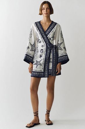 Farm Rio 100% Linen Wrap Mini Dress