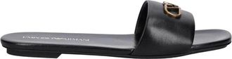 Emporio Armani Nappa Leren Slippers met Adelaar Plaquette - Dames - Sandalen - Zwart - 36 EU - Leer - Schoenen