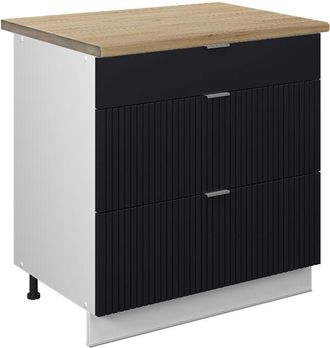 Vicco Mueble Bajo De Cocina Fame-line, Rayas Negras, 80 Cm Con 3 Cajones, Et Roble