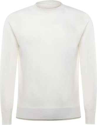 Eleventy Round-neck Knitwear, male, White, Size: 2XL Round-neck Knitwear
