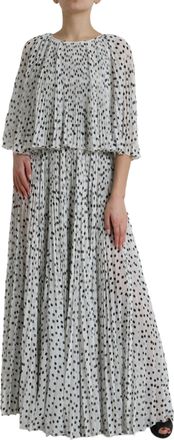 Dolce & Gabbana Womens Polka-Dot Pleated Dress White Polyester
