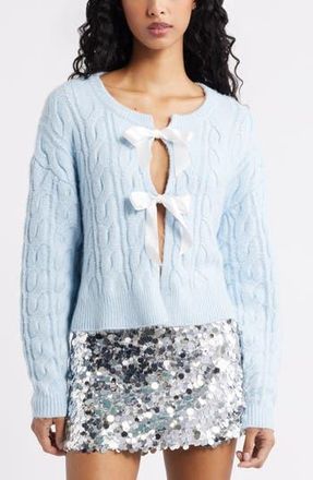 BP. Cable Bow Tie Cardigan in Blue Skyride at Nordstrom Rack, Size Large