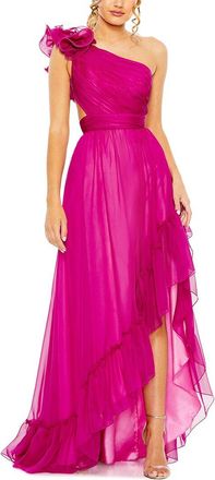 Mac Duggal Ruffled One Shoulder Asymmetrical Gown
