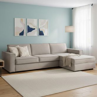 Talamo Italia Sofa Cama Adelia, Sof&aacute; De Esquina, 100% Made In Italy, Sof&aacute; Con Apertura Giratoria, Pen&iacute;nsula Contenedor Derecha, Con Reposabrazos Delgados, Cm 260x95