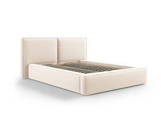 MICADONI Cama con cabecero y ba&uacute;l 140x200cm de terciopelo beige claro