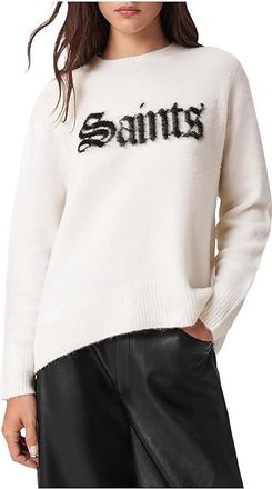 AllSaints Saints Crew Womens Sweater Chalk White/Black : LG, Elastane/Polyamide/Wool